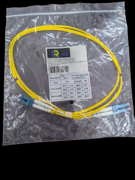 RT LINK Fiber Optic solutions Patch Cord LC/Lc Singlemode Duplex 1m 2.0mm PVC
